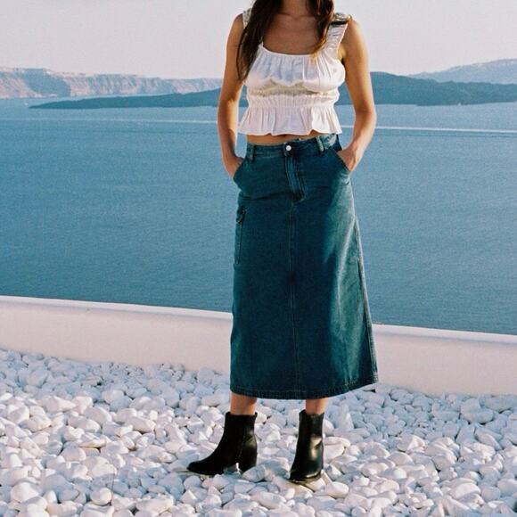 All Row Denim Skirt‎ | Womens Jules A Line Patch Pocket Skirt | Size L Large - Picture 8 of 9